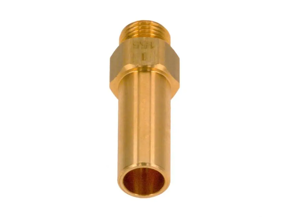 Bosch Gasdüse aus Messing mit einem zylindrischen Körper und einem Innengewinde an einem Ende, geeignet für Gasleitungen.